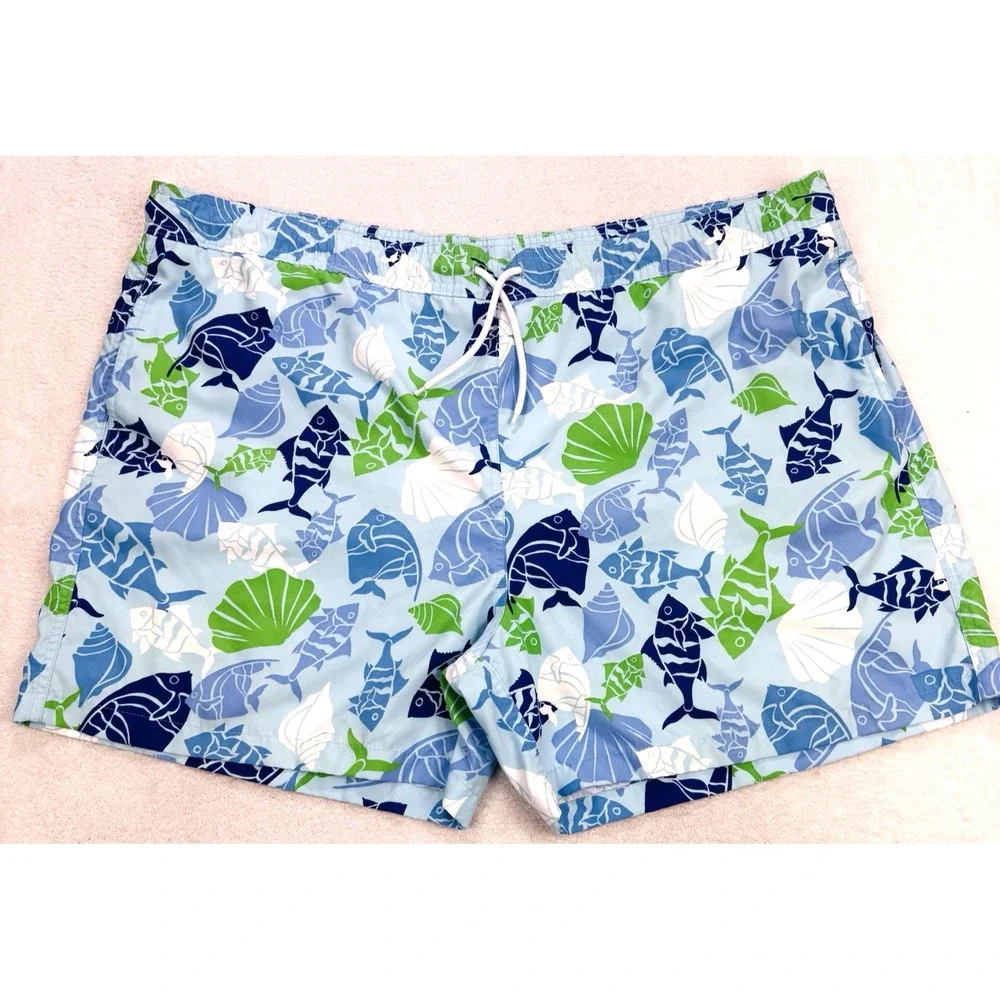 Brooks Brothers‎ 346 Swim Shorts Men Blue Fish Trunks 5